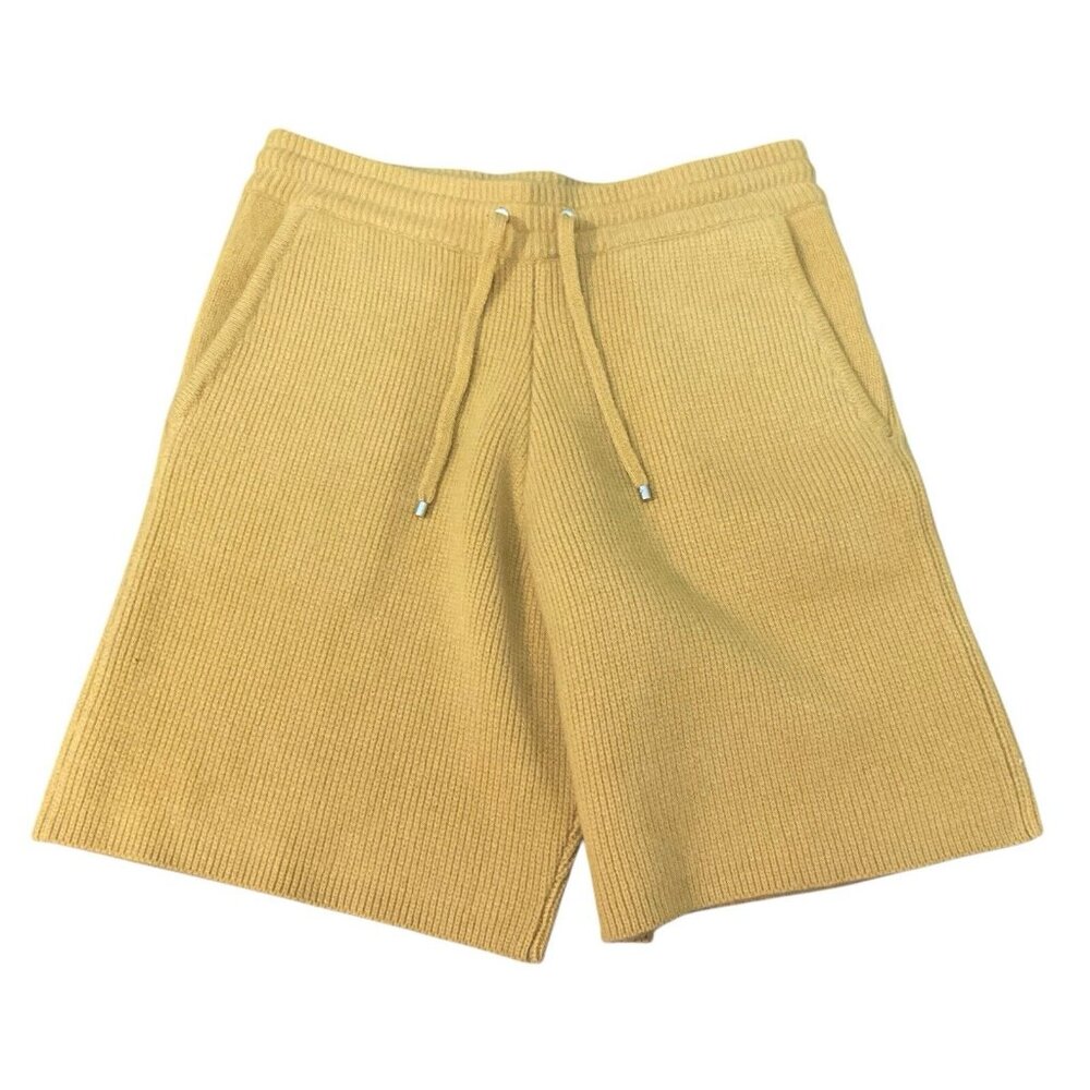 Frame Wide-Leg Ribbed Cashmere Drawstring Shorts Yellow mustard summer knitted